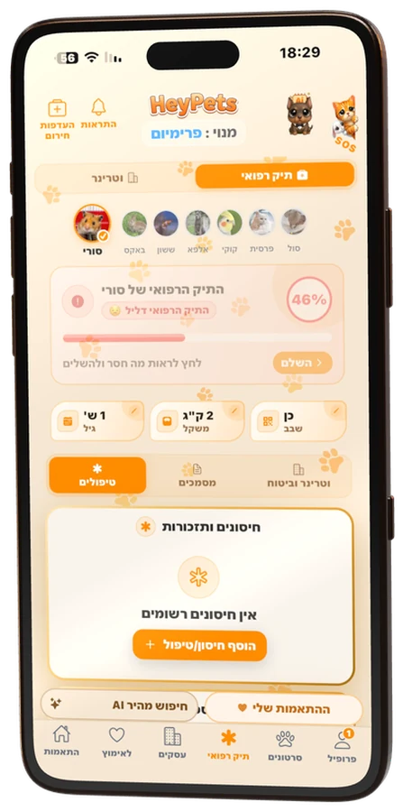 התיק הרפואי של חיית מחמד עם מד השלמה